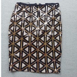 A'GACI Skirt Womens S Black Gold Silver‎ Sequin Geometric Pencil Mini Party